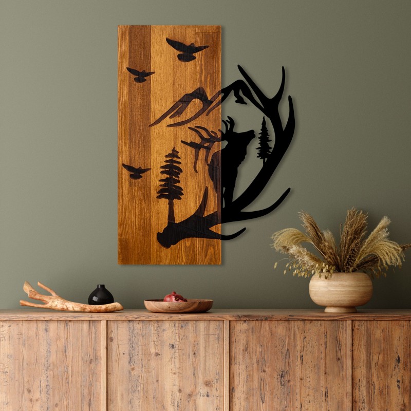 Decorative Wooden Wall Accessory Deer and Mountain Walnut
Black