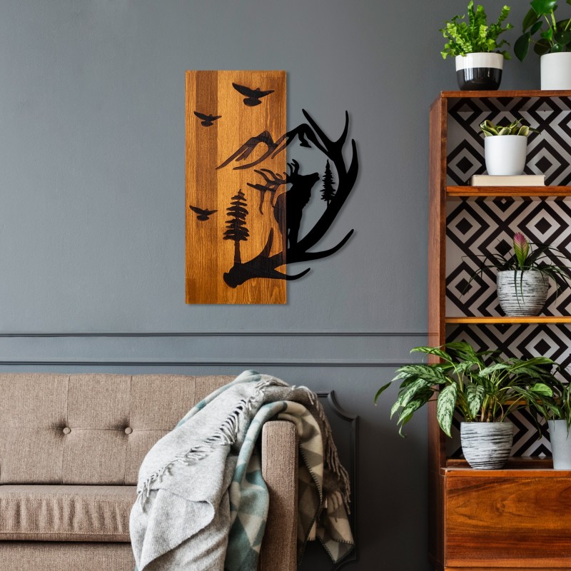 Decorative Wooden Wall Accessory Deer and Mountain Walnut
Black