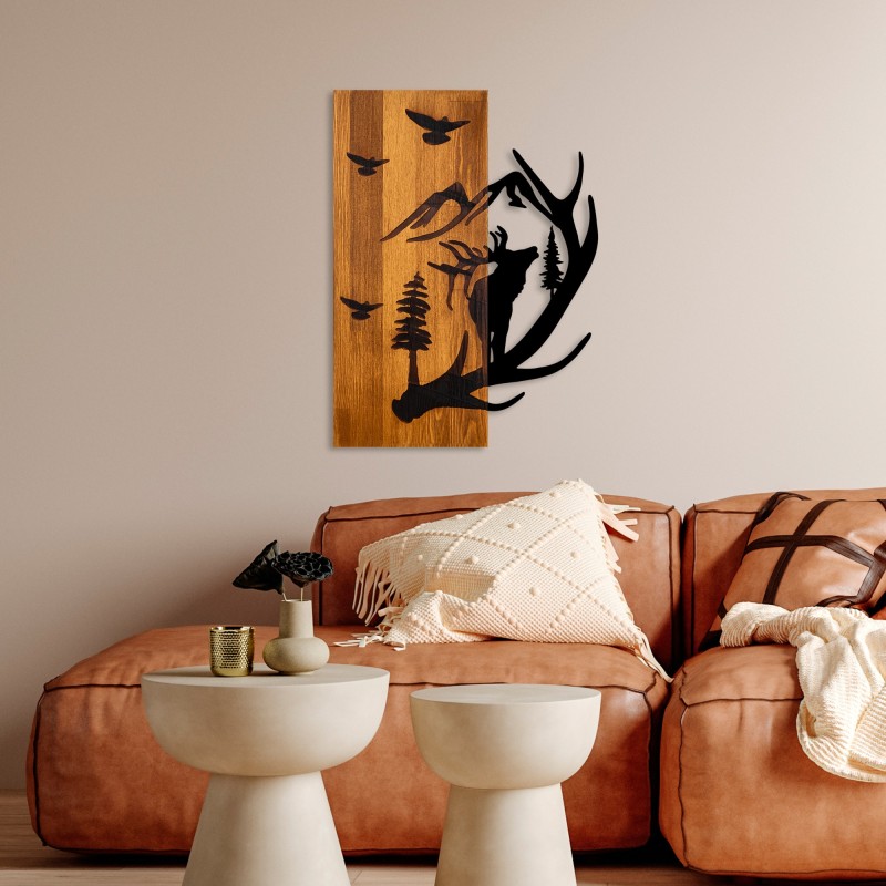 Decorative Wooden Wall Accessory Deer and Mountain Walnut
Black