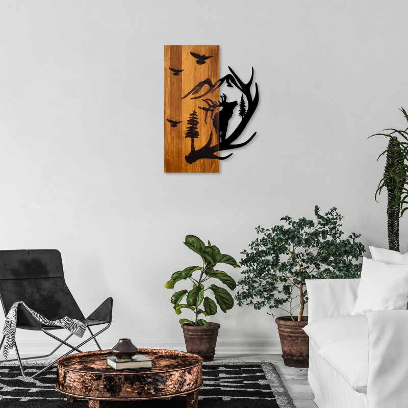 Decorative Wooden Wall Accessory Deer and Mountain Walnut
Black