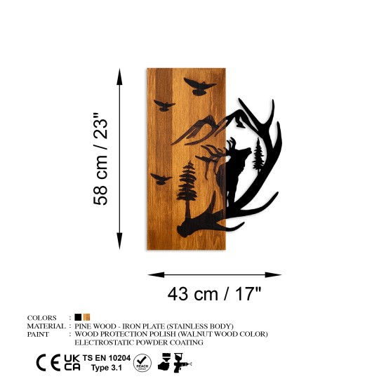 Decorative Wooden Wall Accessory Deer and Mountain Walnut
Black