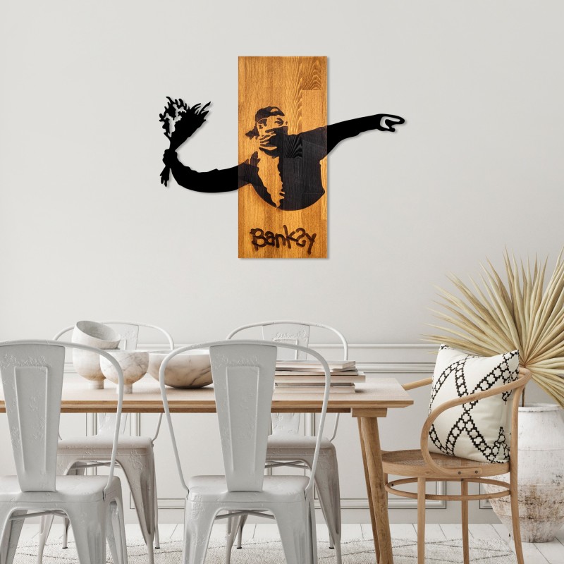 Wallxpert Decorative Wooden Wall Accessory Banksy - Flower Thrower Walnut
Black