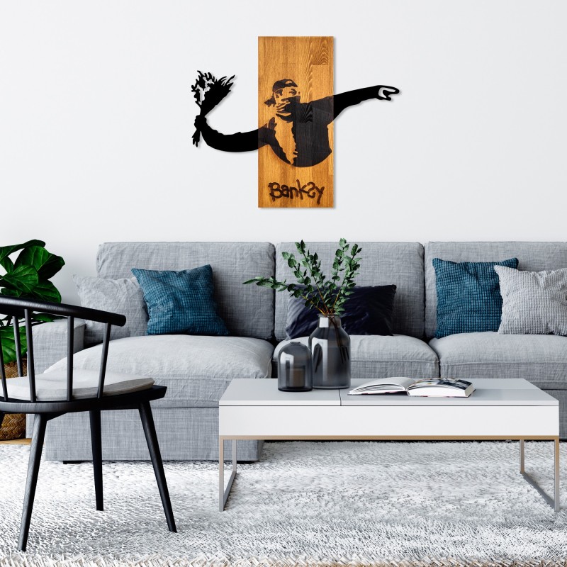 Wallxpert Decorative Wooden Wall Accessory Banksy - Flower Thrower Walnut
Black