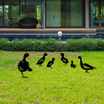 Decorative Garden Metal Accessory Set Ducks Black