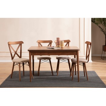 Extendable Dining Table & Chairs Set (5 Pieces) Cenova - Brown Brown