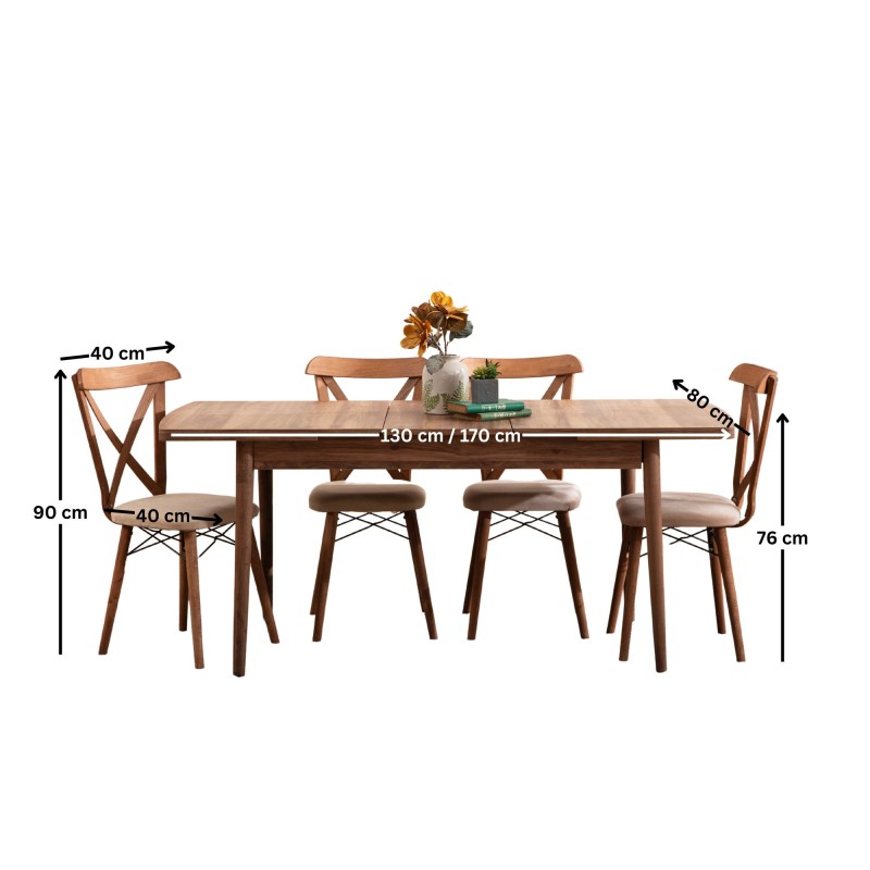 Extendable Dining Table & Chairs Set (5 Pieces) Cenova - Brown Brown