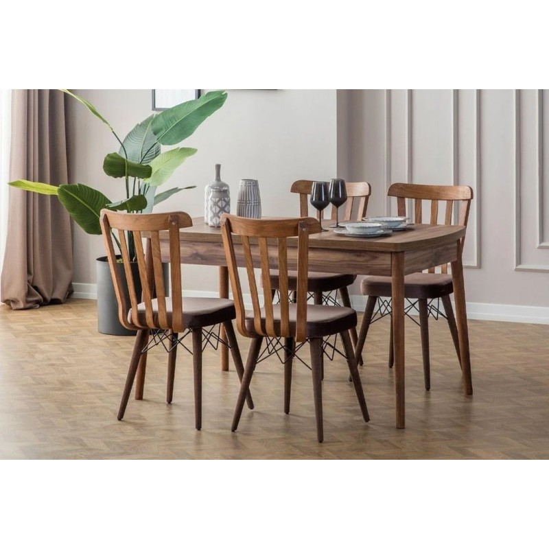 Extendable Dining Table & Chairs Set (5 Pieces) Fergana - Brown Brown