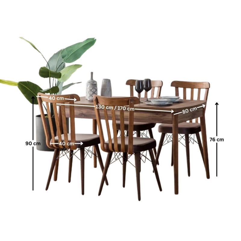Extendable Dining Table & Chairs Set (5 Pieces) Fergana - Brown Brown