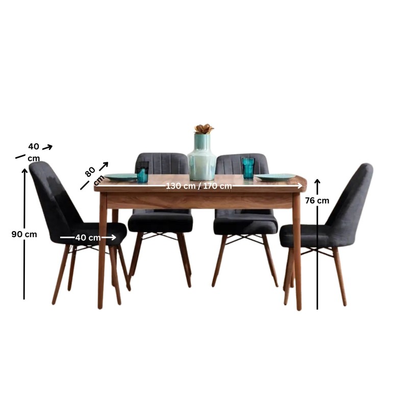 Extendable Dining Table & Chairs Set (5 Pieces) Lidyana - Anthracite Anthracite