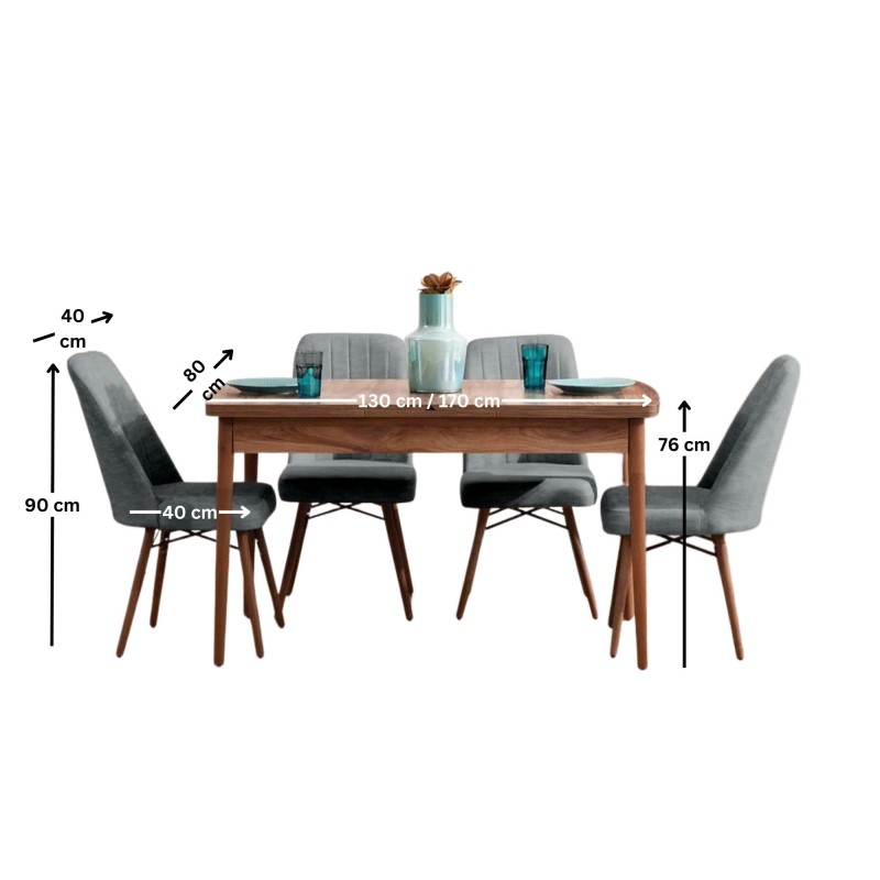 Extendable Dining Table & Chairs Set (5 Pieces) Lidyana - Grey Grey