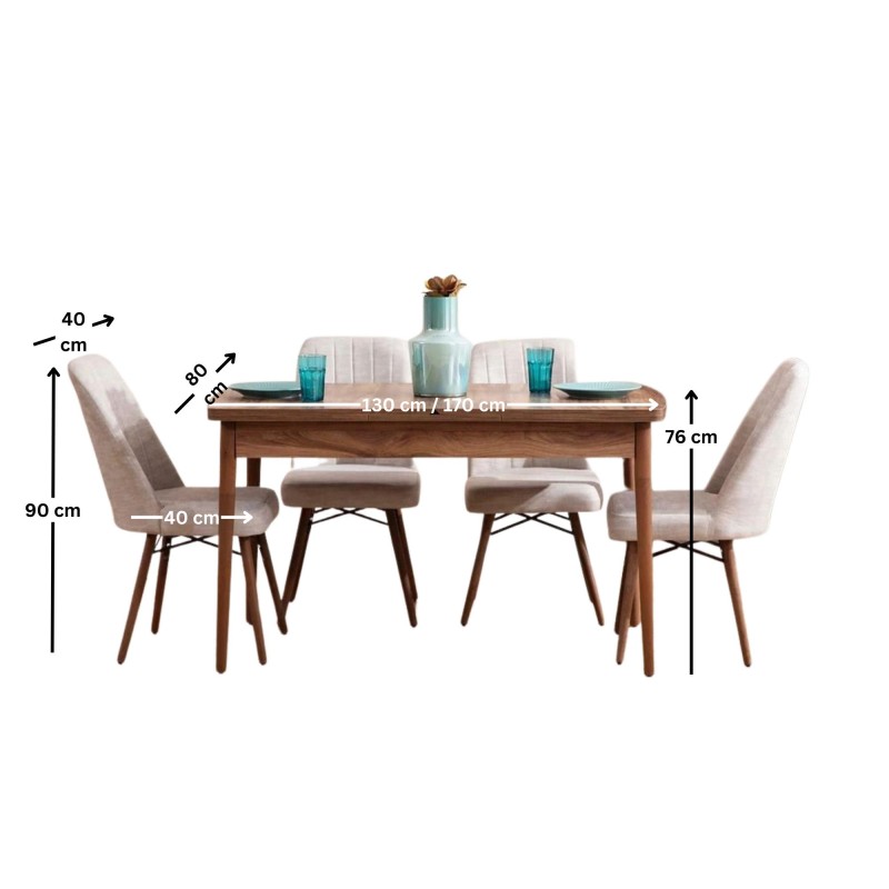 Extendable Dining Table & Chairs Set (5 Pieces) Lidyana - Cream Cream