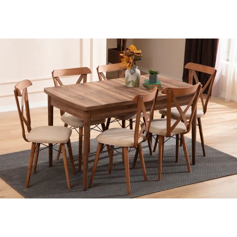 Extendable Dining Table & Chairs Set (7 Pieces) Cenova - Brown Brown