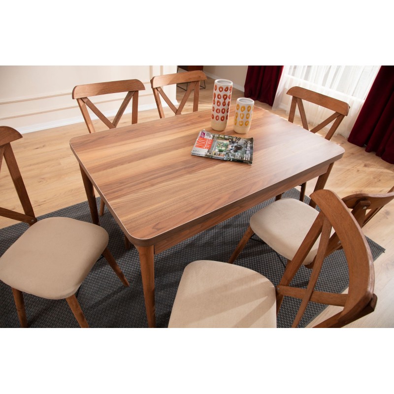 Extendable Dining Table & Chairs Set (7 Pieces) Cenova - Brown Brown