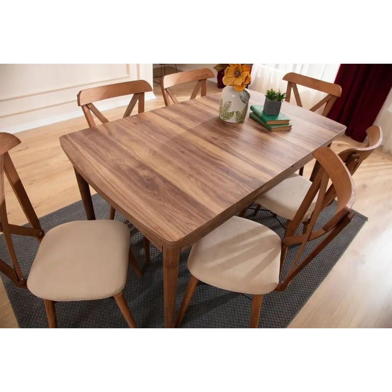 Extendable Dining Table & Chairs Set (7 Pieces) Cenova - Brown Brown