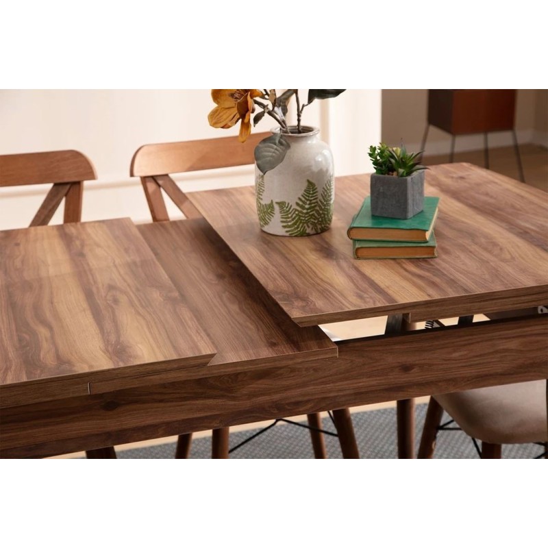 Extendable Dining Table & Chairs Set (7 Pieces) Cenova - Brown Brown
