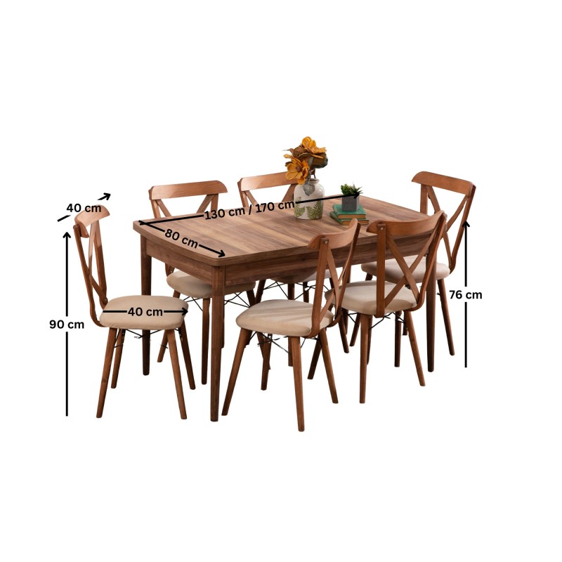 Extendable Dining Table & Chairs Set (7 Pieces) Cenova - Brown Brown