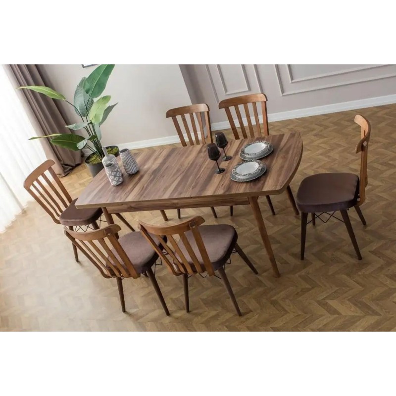 Extendable Dining Table & Chairs Set (7 Pieces) Fergana - Brown Brown