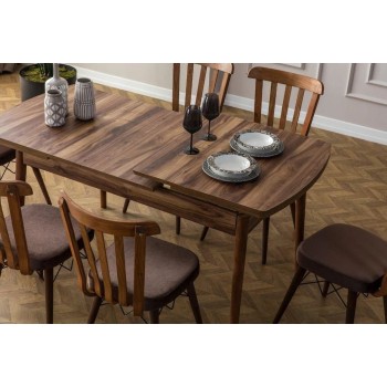 Extendable Dining Table & Chairs Set (7 Pieces) Fergana - Brown Brown
