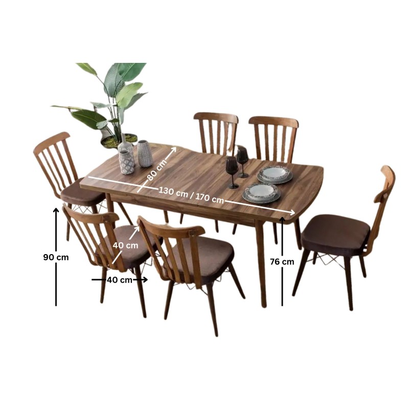 Extendable Dining Table & Chairs Set (7 Pieces) Fergana - Brown Brown