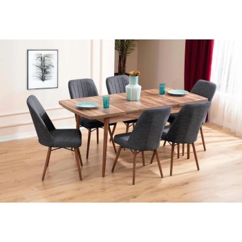 Extendable Dining Table & Chairs Set (7 Pieces) Lidyana - Anthracite Anthracite