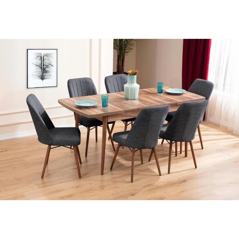 Extendable Dining Table & Chairs Set (7 Pieces) Lidyana - Anthracite Anthracite