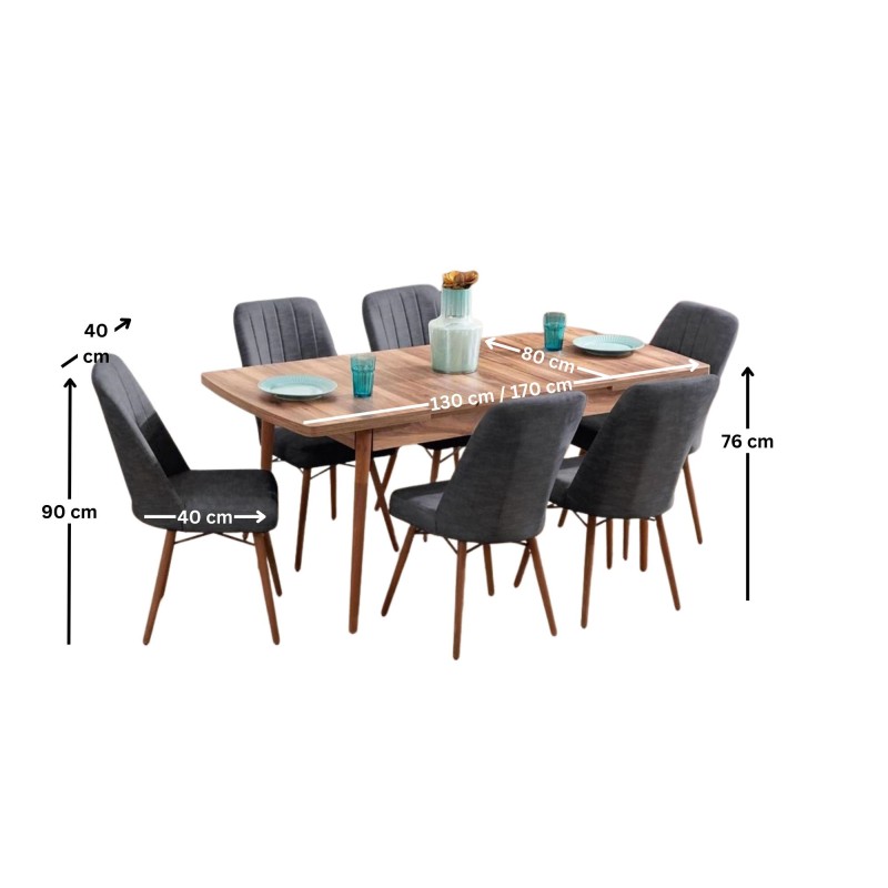 Extendable Dining Table & Chairs Set (7 Pieces) Lidyana - Anthracite Anthracite