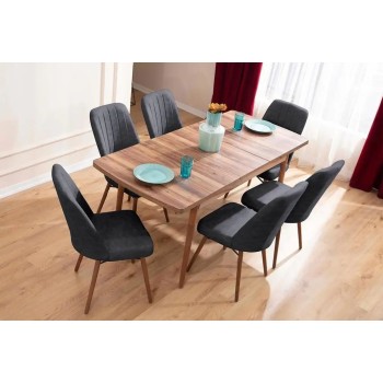 Extendable Dining Table & Chairs Set (7 Pieces) Lidyana - Anthracite Anthracite