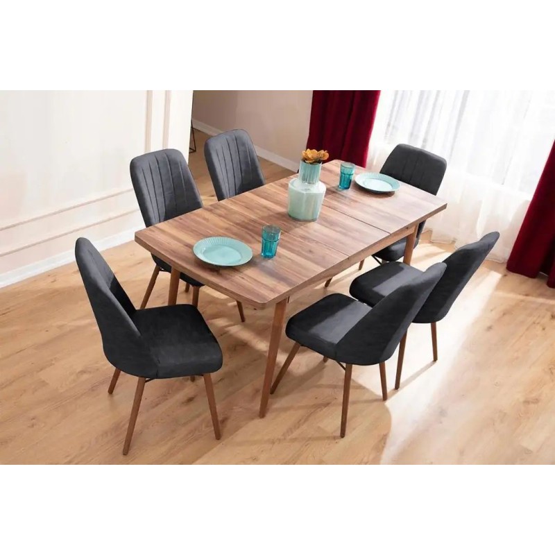Extendable Dining Table & Chairs Set (7 Pieces) Lidyana - Anthracite Anthracite