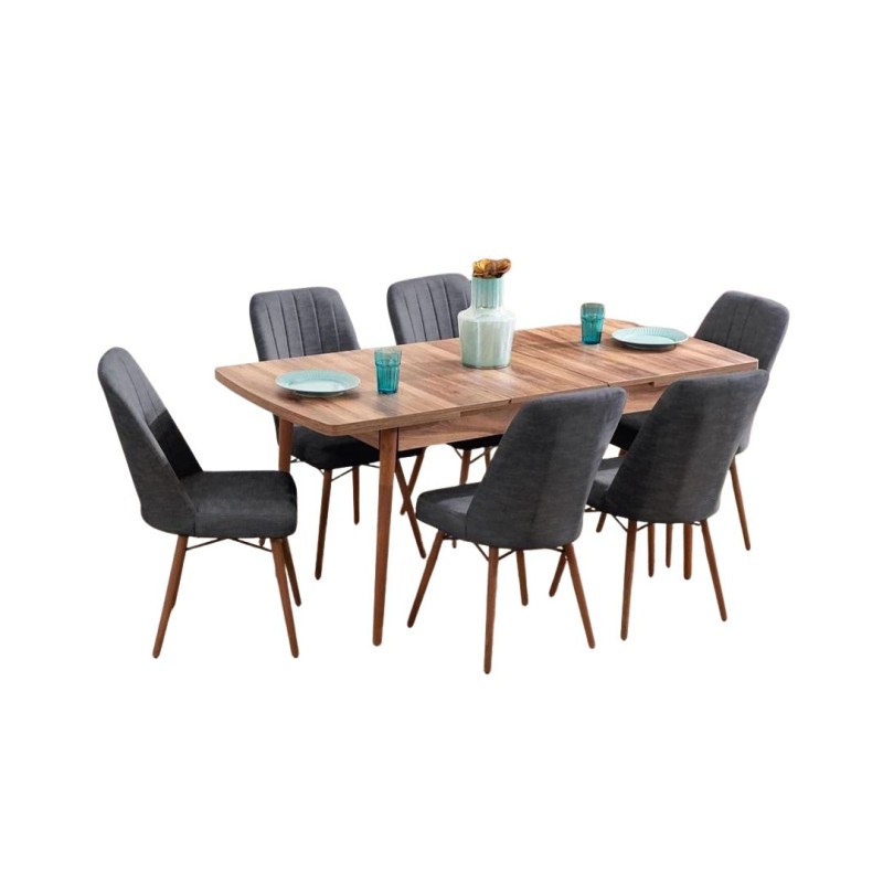 Extendable Dining Table & Chairs Set (7 Pieces) Lidyana - Anthracite Anthracite