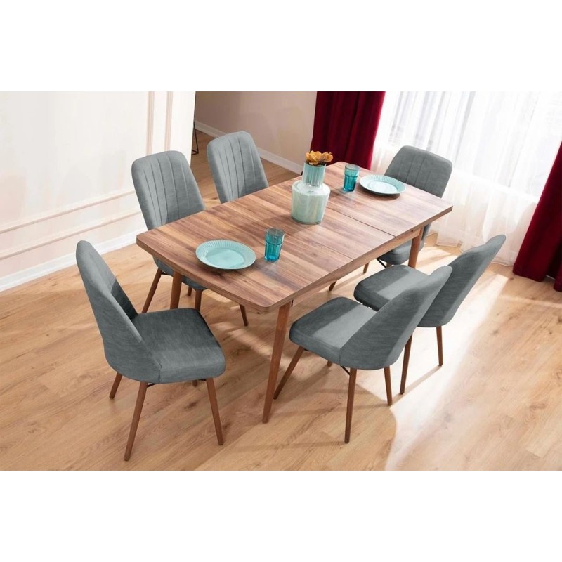 Extendable Dining Table & Chairs Set (7 Pieces) Lidyana - Grey Grey