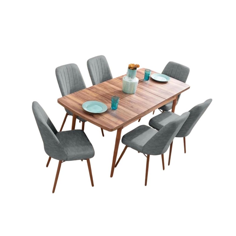 Extendable Dining Table & Chairs Set (7 Pieces) Lidyana - Grey Grey