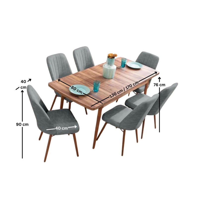 Extendable Dining Table & Chairs Set (7 Pieces) Lidyana - Grey Grey