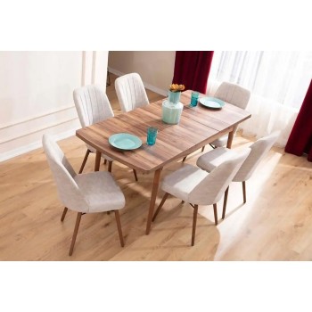 Extendable Dining Table & Chairs Set (7 Pieces) Lidyana - Cream Cream