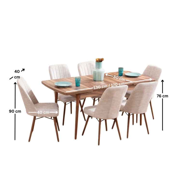 Extendable Dining Table & Chairs Set (7 Pieces) Lidyana - Cream Cream