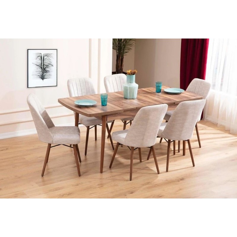 Extendable Dining Table & Chairs Set (7 Pieces) Lidyana - Cream Cream