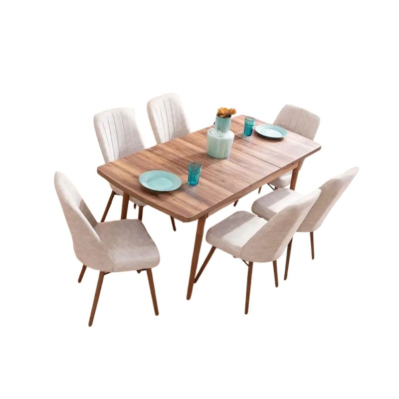 Extendable Dining Table & Chairs Set (7 Pieces) Lidyana - Cream Cream