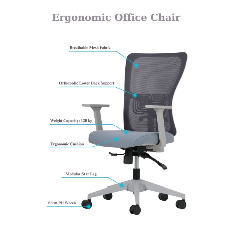 Office Chair Set (2 Pieces) Lumbar 108 - Grey Grey