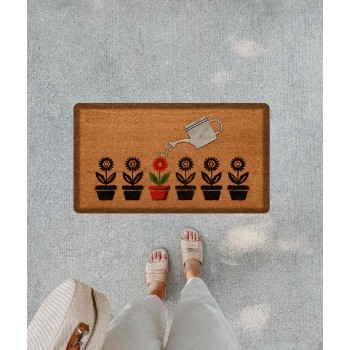 Pvc Doormat C¸ic¸ek Desenli Kahverengi Kapı O¨nu¨ Paspası - Brown Brown