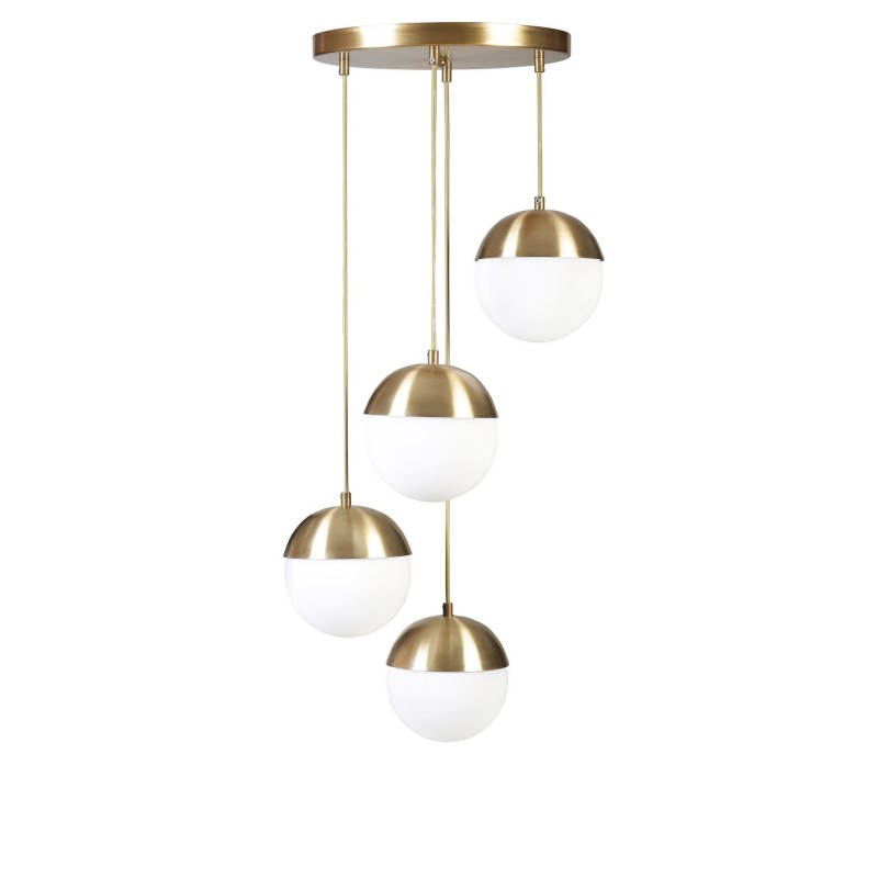 Opviq Chandelier Küre 4 Lü Tepsili Eskitme Beyaz Camlı Sarkıt Gold
White