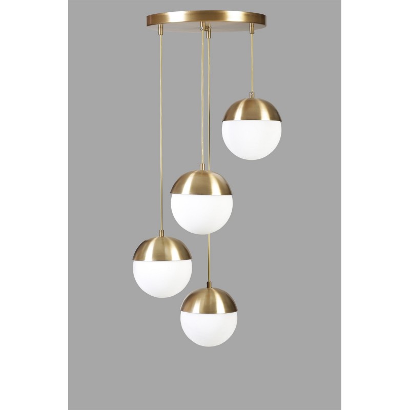 Opviq Chandelier Küre 4 Lü Tepsili Eskitme Beyaz Camlı Sarkıt Gold
White