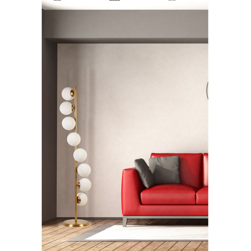 Opviq Floor Lamp Simay 8 Li Eskitme Beyaz Camlı Lambader White