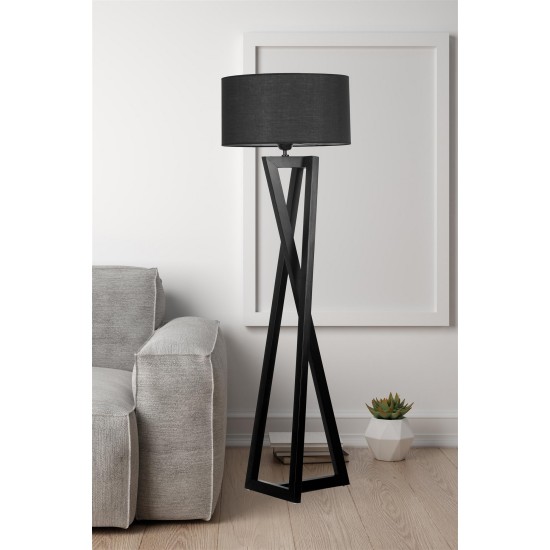 Opviq Floor Lamp Maçka Siyah Silindir Siyah Abajurlu Lambader Black