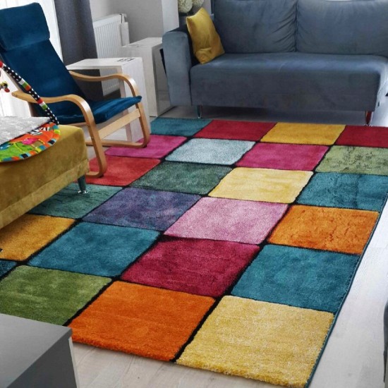 Conceptum Hypnose Carpet (140 x 200) Renkli Kare Multicolor