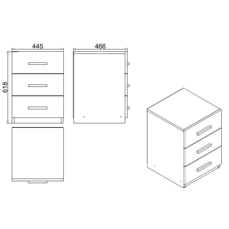 Συρταριέρα  Vo3-W - Χρώμα Λευκό - 44,5x46,6x61,8εκ