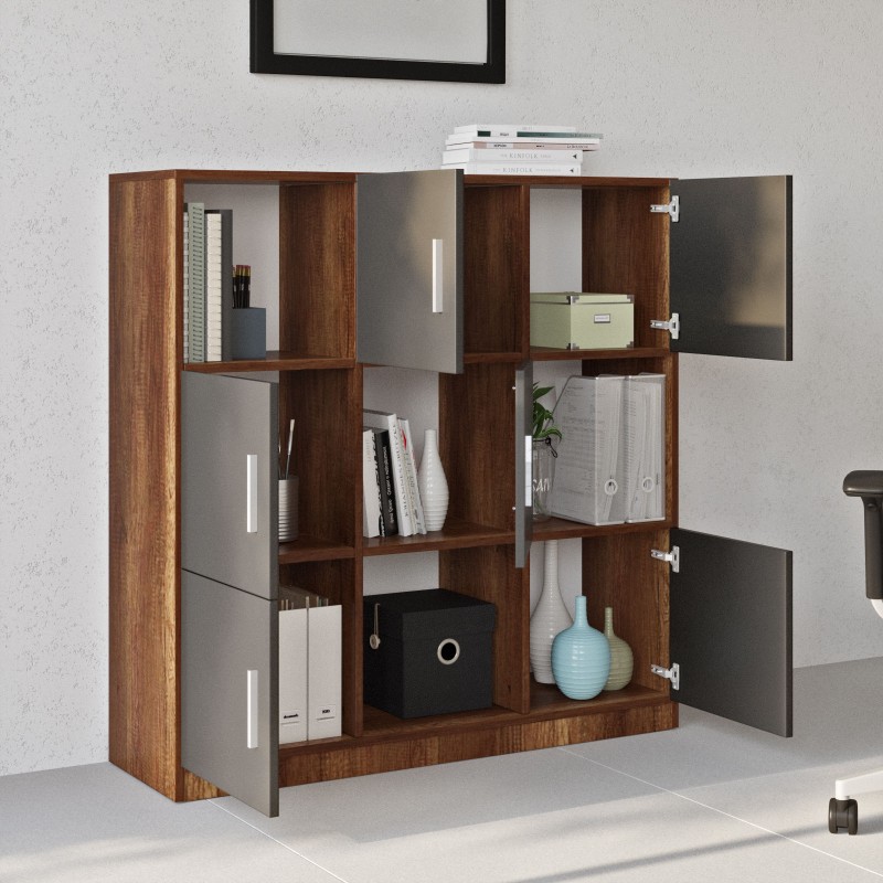 Βιβλιοθήκη 119,9χ37,6χ121,8εκ Vo7-Ba Χρώμα Καρυδί Ανθρακί