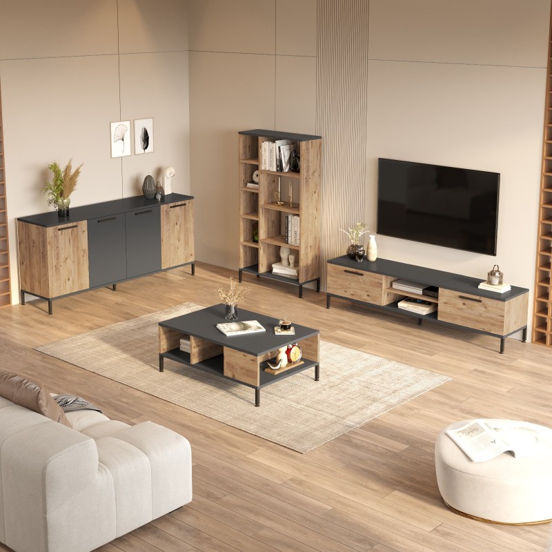 Σύνθεση Σαλονιού 4τμχ -  Rl6 - Χρώμα Πεύκο Ανθρακί