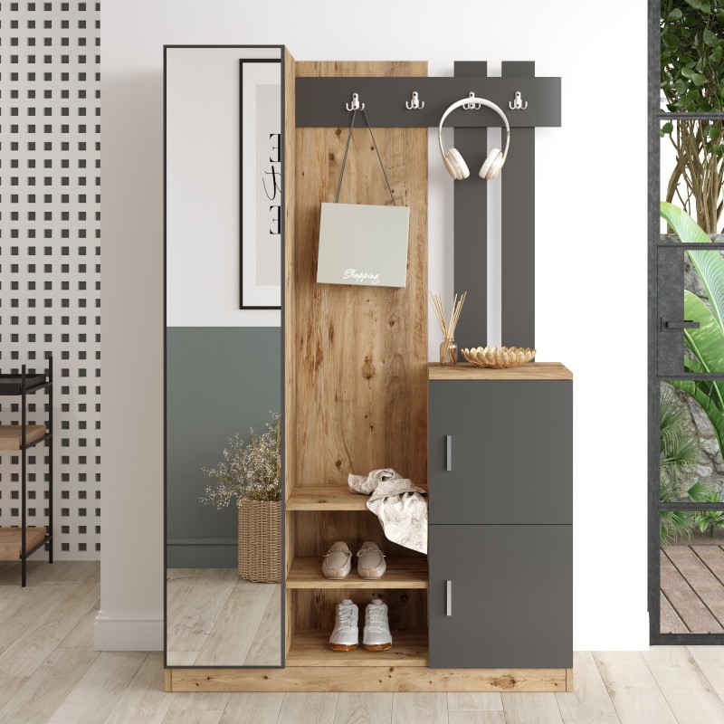 Έπιπλο Εισόδου Dd7 - Χρώμα Atlantic Πεύκο Ανθρακί -113,6x37,5x179,7εκ