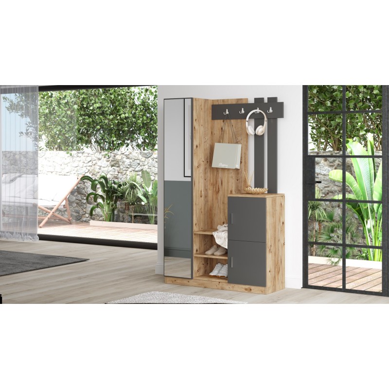 Έπιπλο Εισόδου Dd7 - Χρώμα Atlantic Πεύκο Ανθρακί -113,6x37,5x179,7εκ