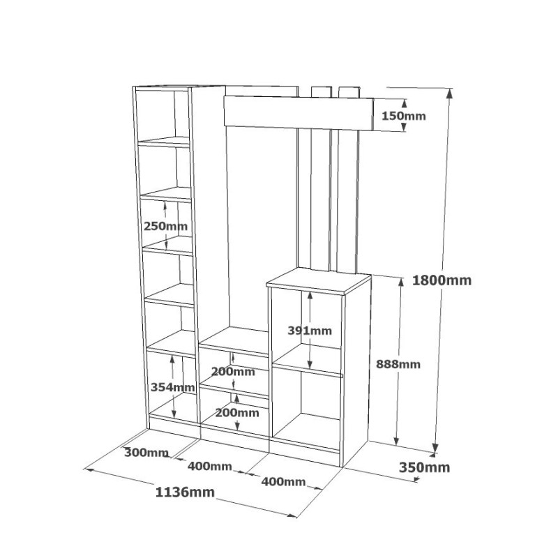 Έπιπλο Εισόδου Dd7 - Χρώμα Atlantic Πεύκο Ανθρακί -113,6x37,5x179,7εκ