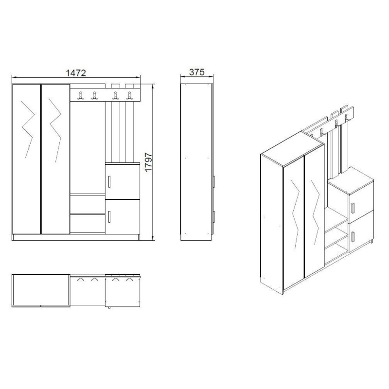 Έπιπλο Εισόδου - Dd8- Χρώμα Λευκό -147,2x37,5x179,7εκ